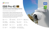EZVIZ CS-EB8/SP-R200(4K W4GA) EB8 4G outdoor security camera kit with solar charging panel.