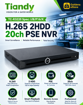 TIANDY TC-R3220 Spec:I/B/P16/K with 16 POE NVR support up to 16 channels total up to 8MP, 2HDD