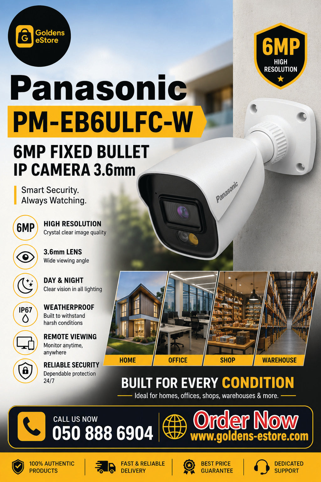 PANASONIC PM-EB6ULFC-W 6MP Fixed Bullet IP Camera 3.6mm