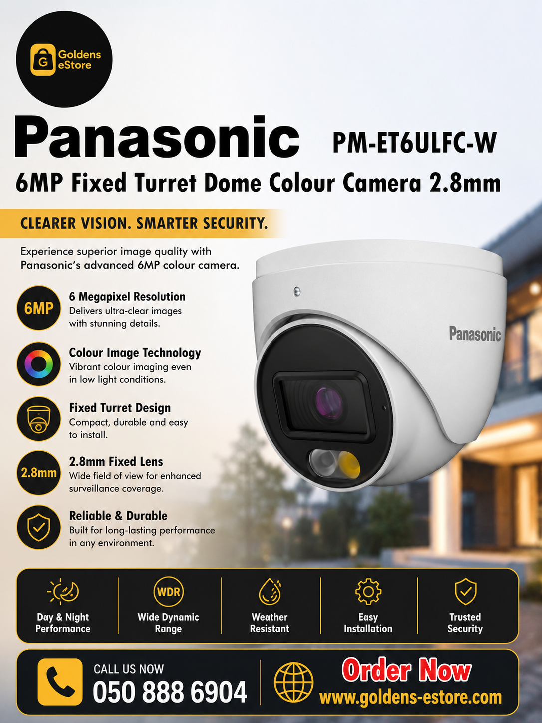 PANASONIC PM-ET6ULFC-W 6MP Fixed Turret Dome Colour Camera 2.8mm