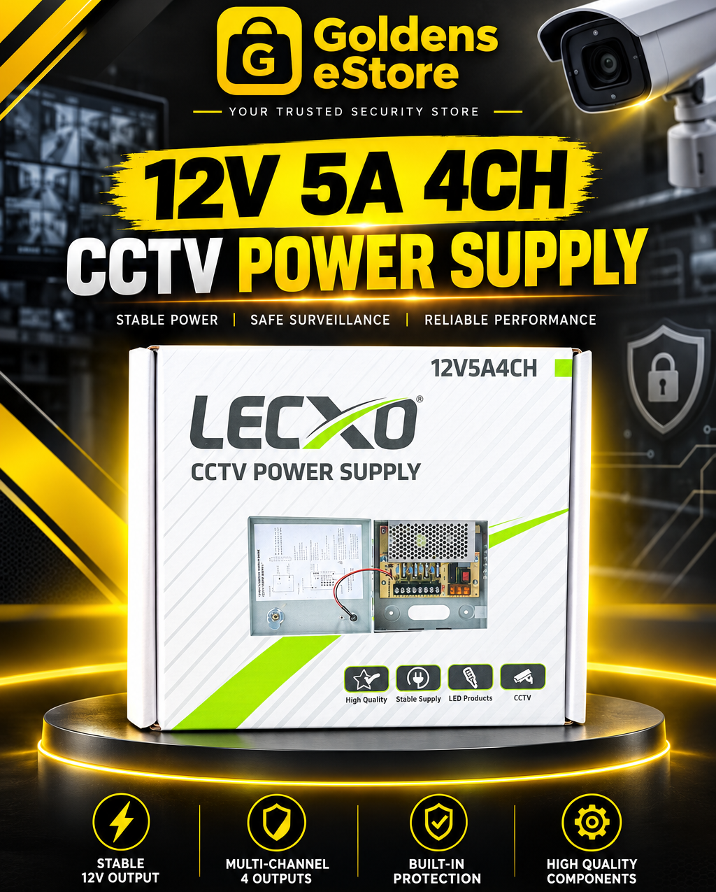 LECXO CCTV POWER SUPPLY 12V-5A 4CH
