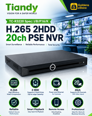TIANDY TC-R3220 Spec:I/B/P16/K with 16 POE NVR support up to 16 channels total up to 8MP, 2HDD